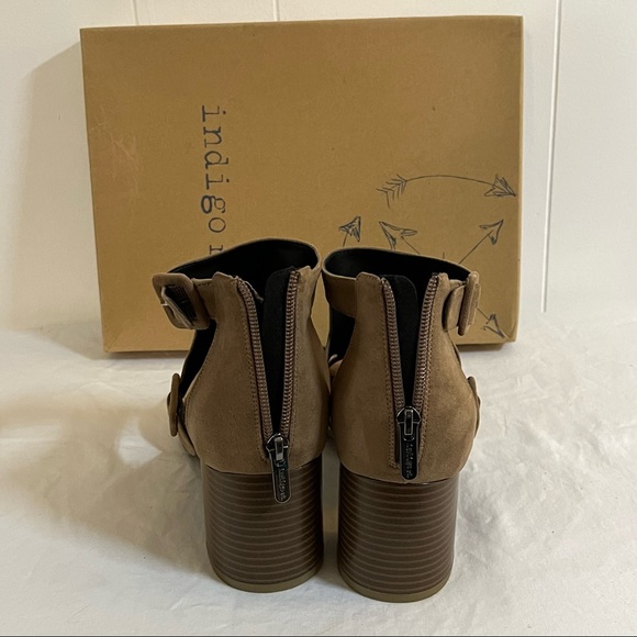 Tan open-toed block heels suede with buckles summer shoes with zipper - Picture 9 of 11